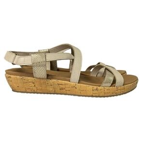 Skechers Sandals Womens 9.5 Luxe Foam Cork Beige‎ And Metallic Snake Skin Shoes